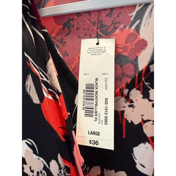 Worthington NWT Women's Size L Large Blouse Floral Print Black Red 3/4 Sleeves - Picture 4 of 6